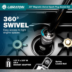 LIBRATON spark plug socket 14mm in chrome finish and clear markings.
