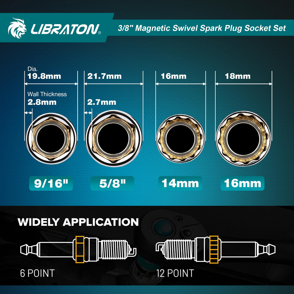 LIBRATON spark plug socket 9/16 inch close-up showing size marking.