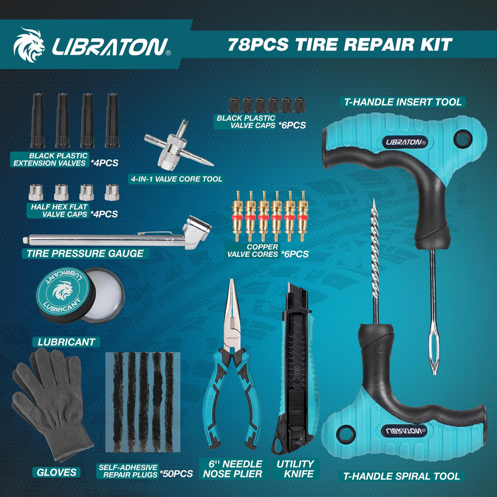 LIBRATON tire plug kit insertion tools help seal punctures rapidly.