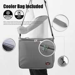 LIBZAKI trunk organizer with detachable ice bag carried on back or shoulder.