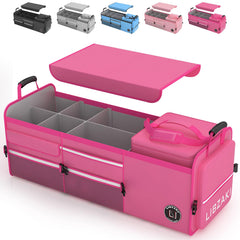 LIBZAKI rose-red oversize trunk organizer open view keeps groceries organized on road trips