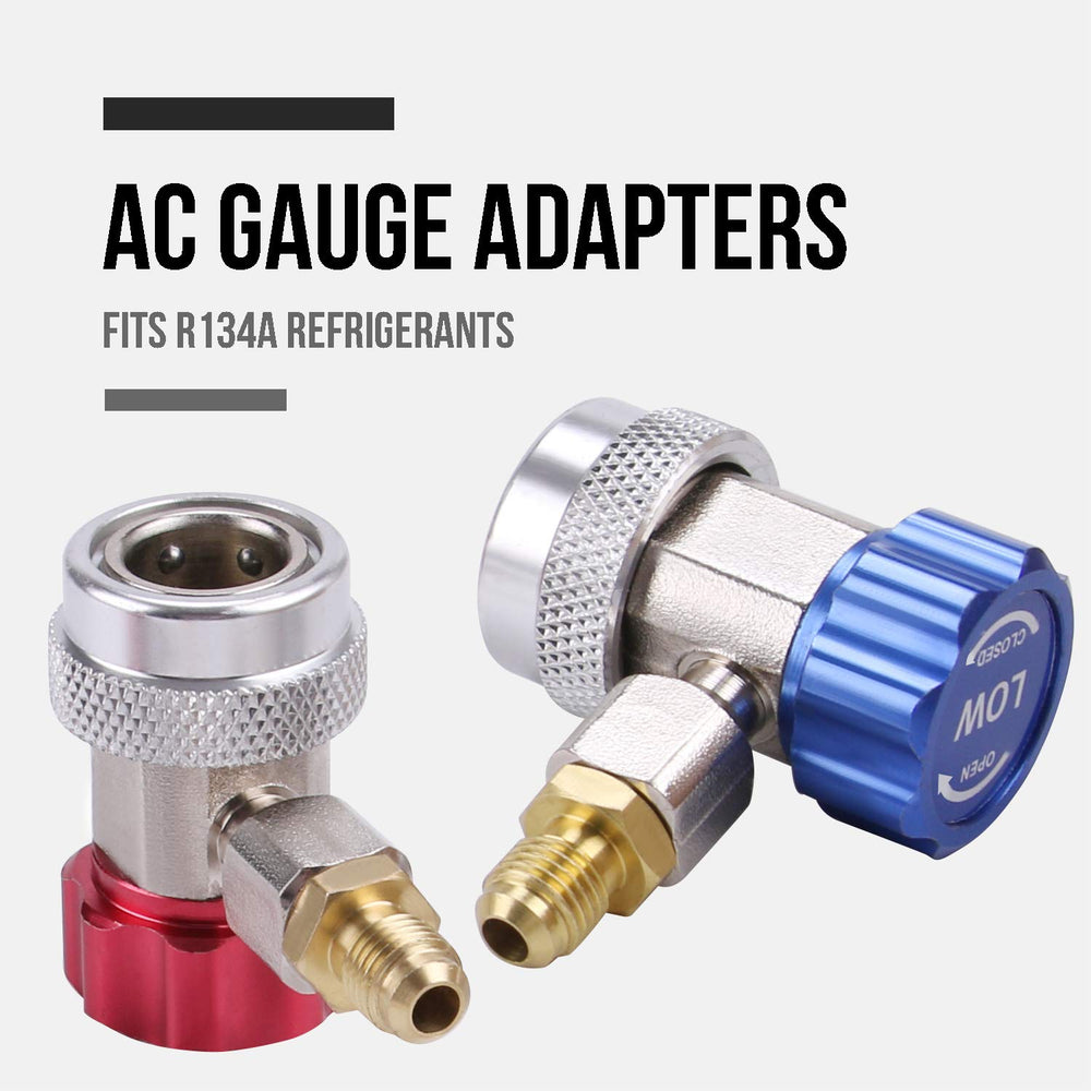 Lichamp 134a to 1234yf adapters connected demonstrate cross-system compatibility for repairs.