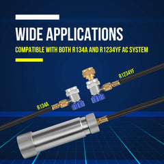 Durable brass couplers ensure secure connections during A/C service