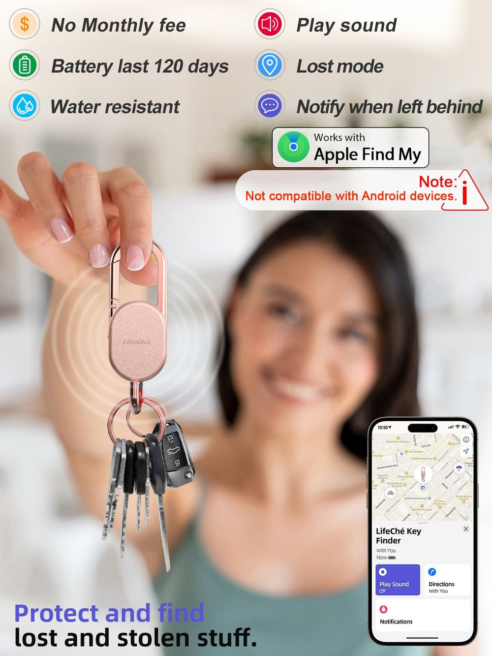 LifeChé keychain with 360-degree rotating hook for easy access on belts and bags
