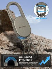 LifeChé rotating hook and carabiner attach easily to belts, bags.