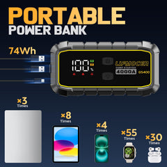 GS400 12V output powering accessories without draining the main battery.