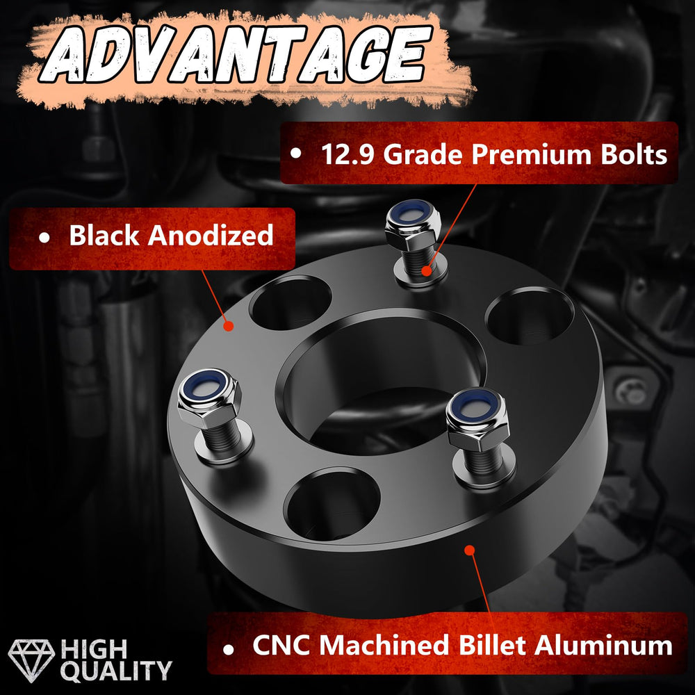 Close-up of Lifronkit 12.9-grade studs on Dodge Ram lift kit.