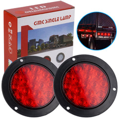 LIGBT 4-inch red LED round trailer light close-up showing bright stop signaling.