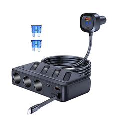 LIHAN cigarette lighter splitter with 3 sockets and 5 USB ports for multi-device charging