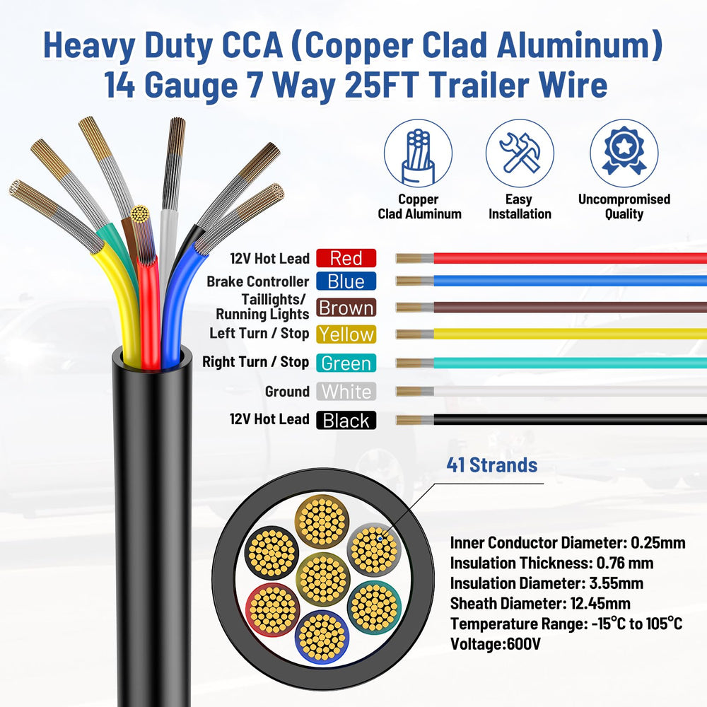 LIMICAR color-coded 7-pin wiring enables quick, accurate trailer connections.