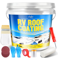 Limino RV Roof Coating White bottle closeup shows easy water-based application