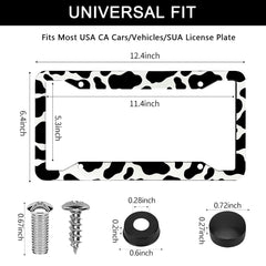 LIN KANG cow print license plate frame front view showcases bold styling.