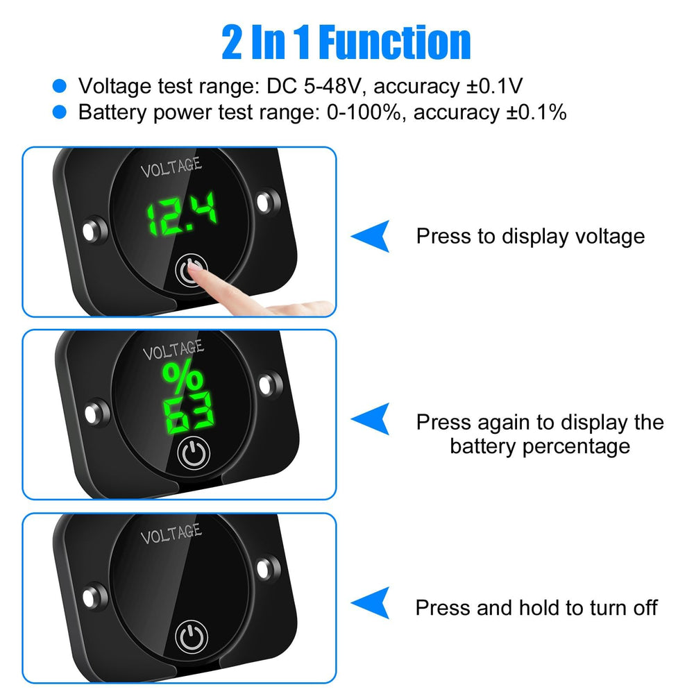 Linkstyle DC voltmeter shows precise 12-24V readings for motorcycles and boats