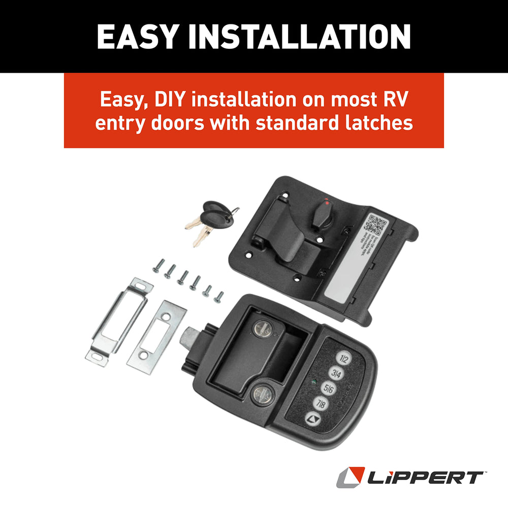 Exterior view of Lippert lock installed on an RV door