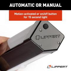Lippert motion detector activates light when movement is detected after dusk.