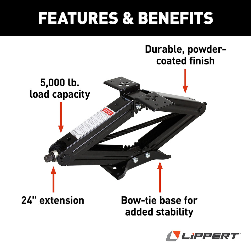 Lippert scissor jack kit bolt-on installation for quick upgrades.
