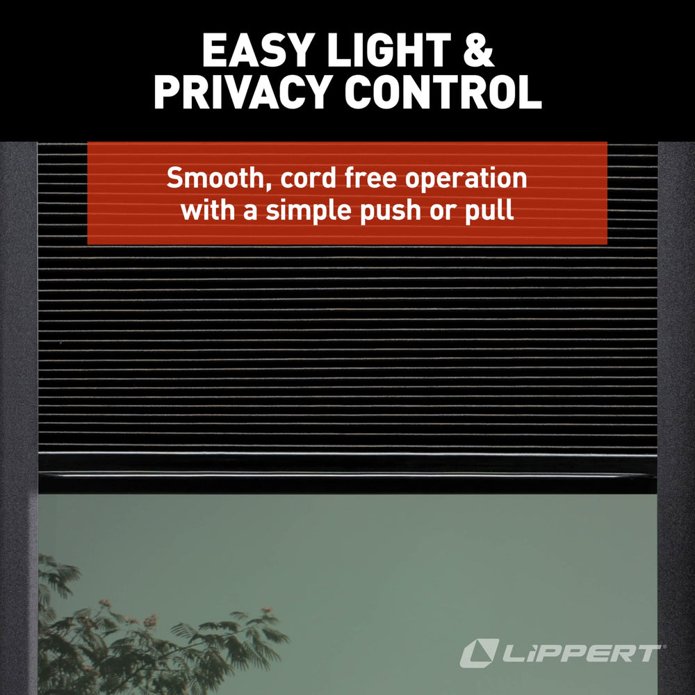 Lippert Thin Shade EcoCell sun-blocking coverage on window