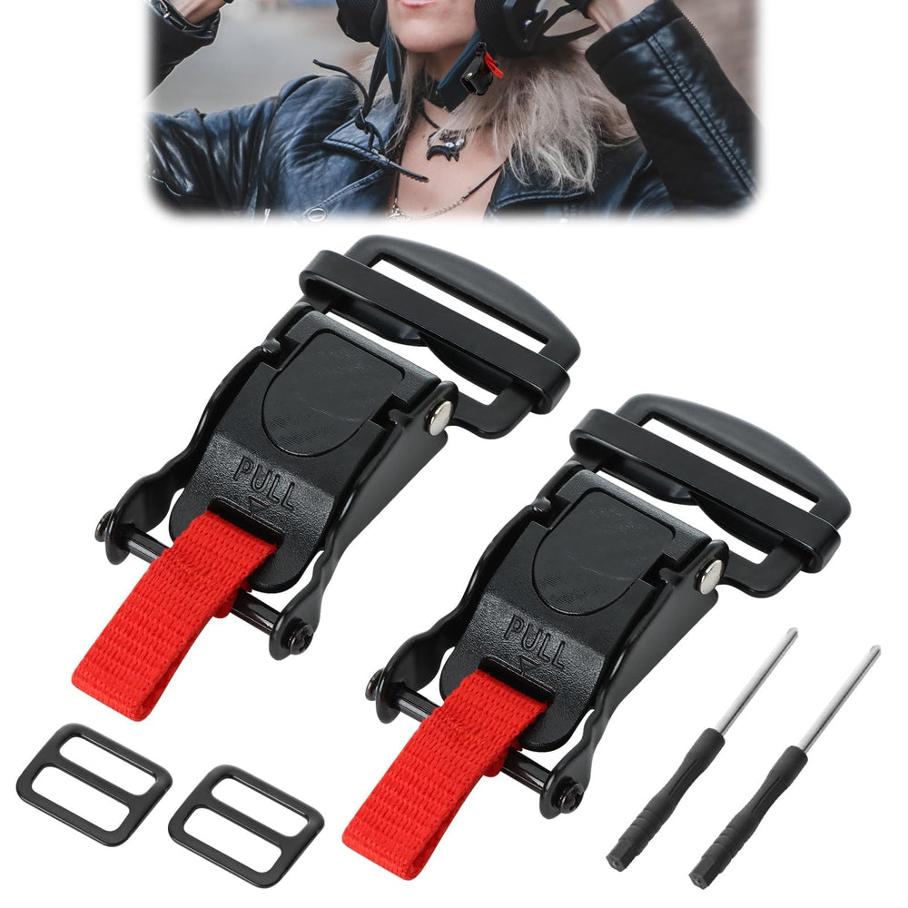 Liqqlex helmet quick-release buckle kit installed on a helmet for secure, snug fit