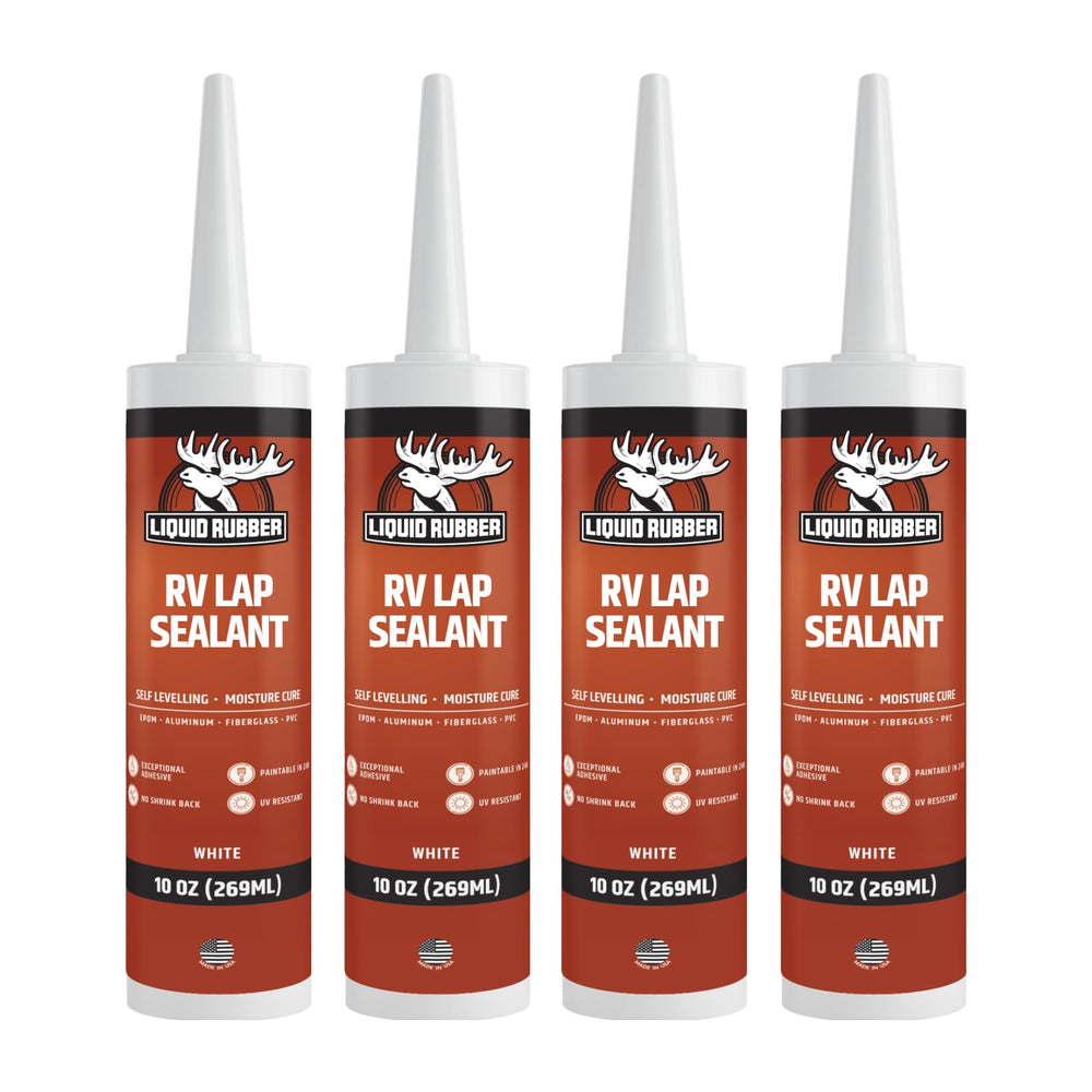 Liquid Rubber RV lap sealant flow demonstrates self-leveling roof sealing.