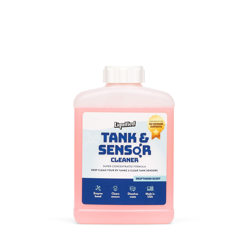 Liquified RV Sensor Treatment bottle closeup showing concentrated cleaning formula.