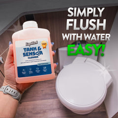Liquified RV Sensor Treatment pouring action dissolving waste buildup.