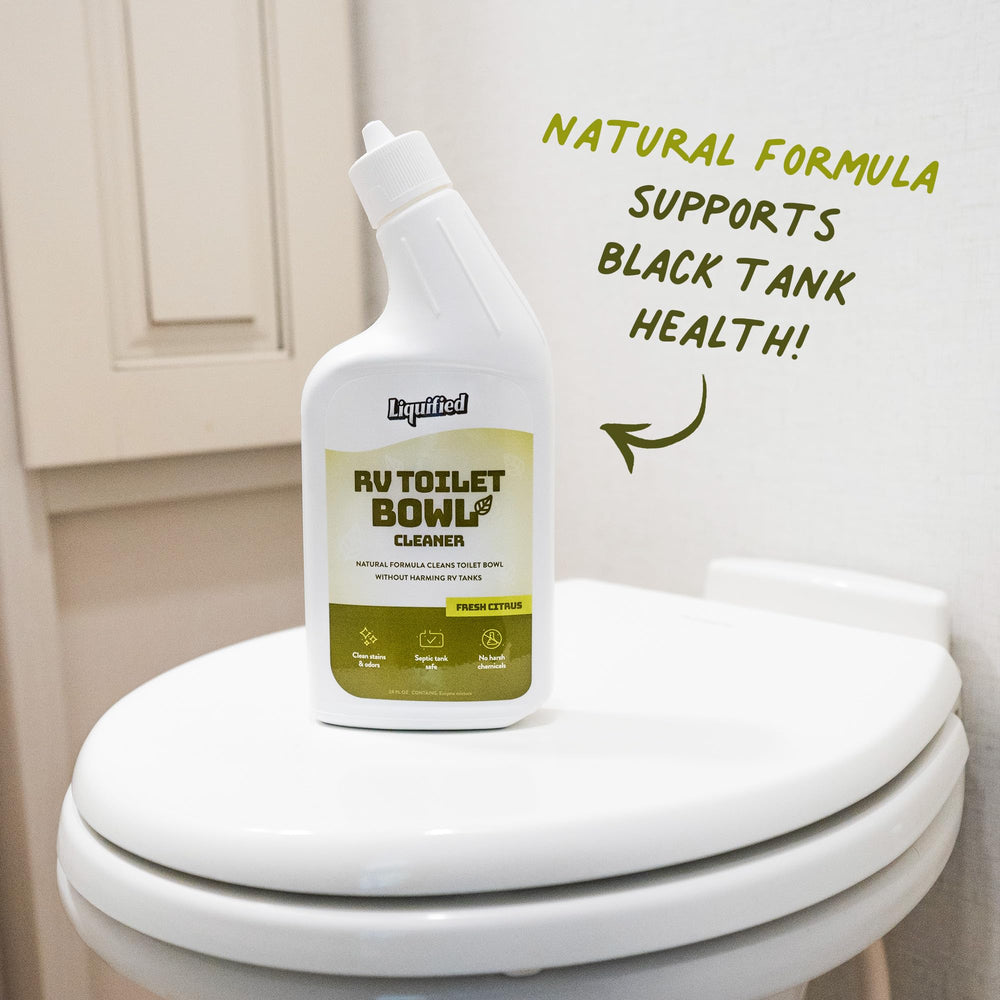 Liquified RV Toilet Bowl Cleaner in use, showcasing septic-safe formulation
