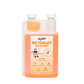 Liquified RV Toilet Treatment bottle 32oz shown upright for easy dosing and odor management.