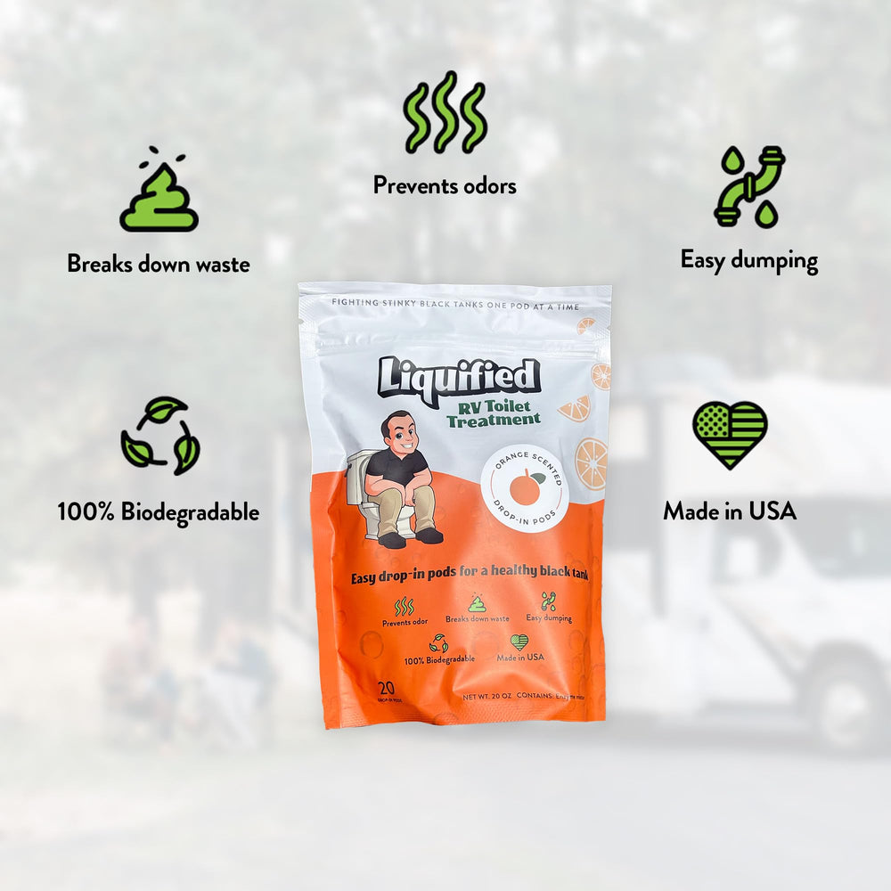 Liquified RV Toilet Treatment enzymes breakdown waste for smoother dumping.