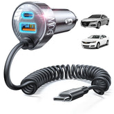 LISEN 65W USB-C car charger with coiled cable for fast charging on the go.