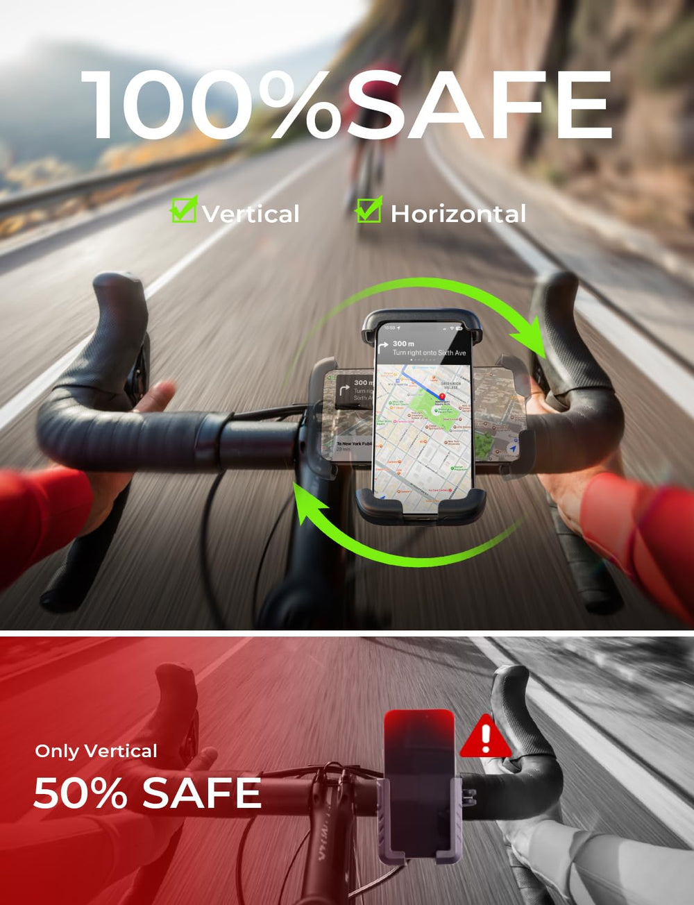 LISEN bike phone mount wide compatibility fits 4.5-7 inch phones up to 20 mm.