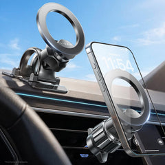 LISEN front view of MagSafe car mount showing compact profile and secure hold