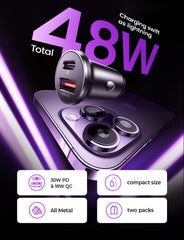 LISEN USB-C car charger side view shows compact metal body for easy fit.