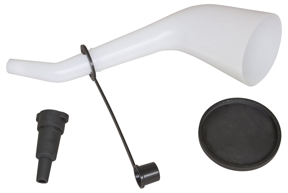 Lisle offset-funnel-cap-lid: cap and lid help keep debris out during brake fluid pours.