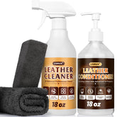 LISRUX leather cleaner kit bottles and towel for safe, effective leather cleaning.