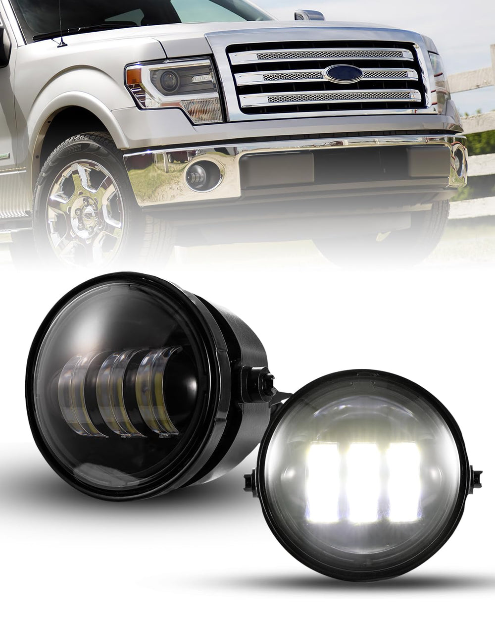 LITE-WAY F150 LED fog light front view with clear 6000K beam for night visibility
