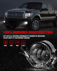 Close-up of LITE-WAY F150 fog light with smoke lens and focused beam