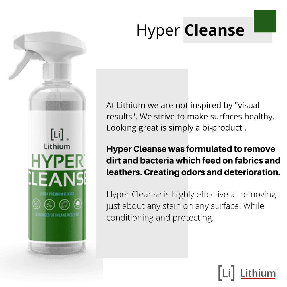 Application of Lithium Hyper Cleanse spray on dirty dashboard for deep cleaning