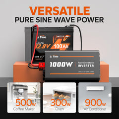 Litime 1000W inverter LCD status display shows real-time battery and load