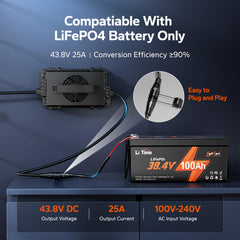 LitTime 36V charger side view with cable for flexible mounting.