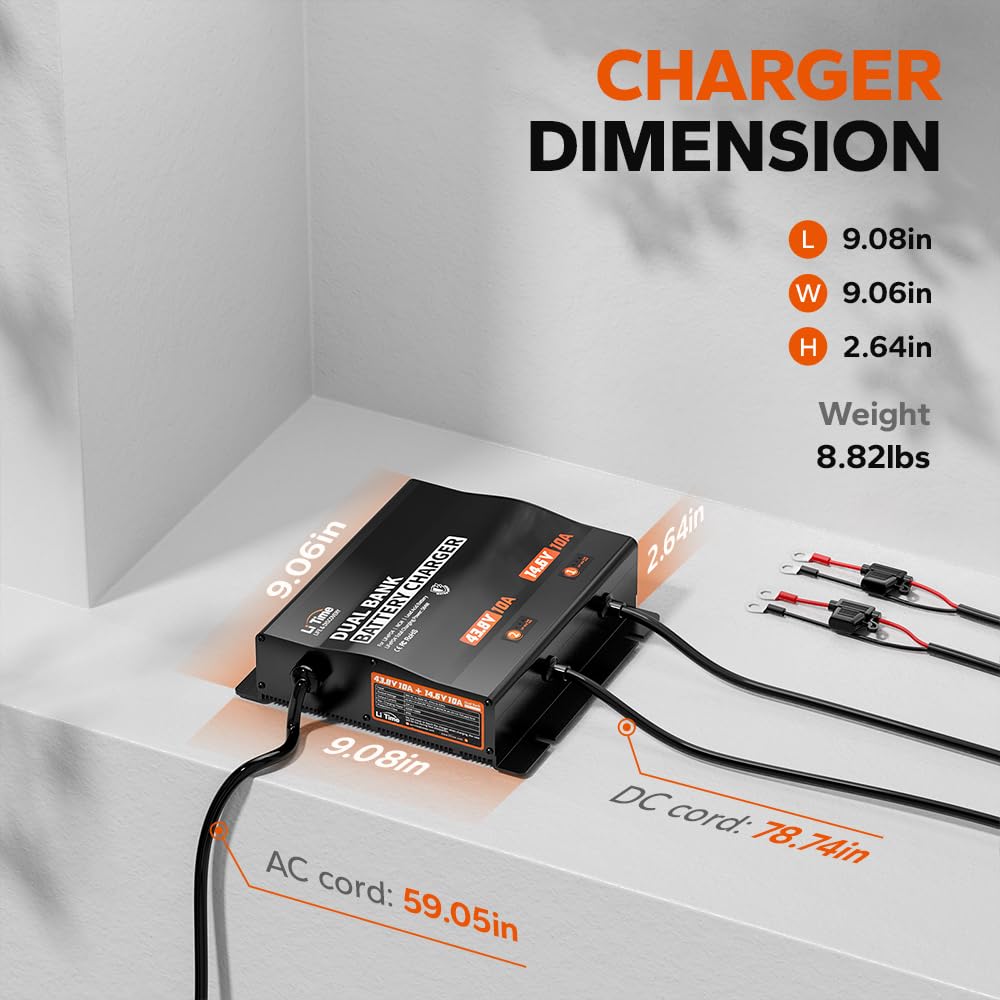 Litime charger supports LiFePO4, NCM, and Lead Acid batteries for versatility.