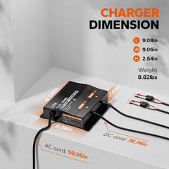 Litime charger supports LiFePO4, NCM, and Lead Acid batteries for versatility.
