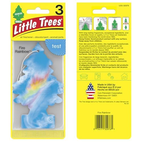 Little Trees Fire Rainbow label closeup highlighting vibrant design and scent focus