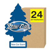 Little Trees New Car Scent 24-pack packaging visible, ready to refresh your vehicle.