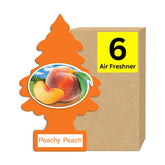 Little Trees Peachy Peach hanging air freshener in car, long-lasting fragrance.