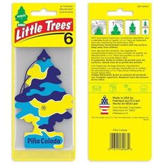 LITTLE TREES Pina Colada bottle closeup shows vibrant pineapple and coconut notes.