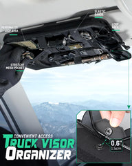 LIVANS straps installed demonstrating universal fit across a sun visor.