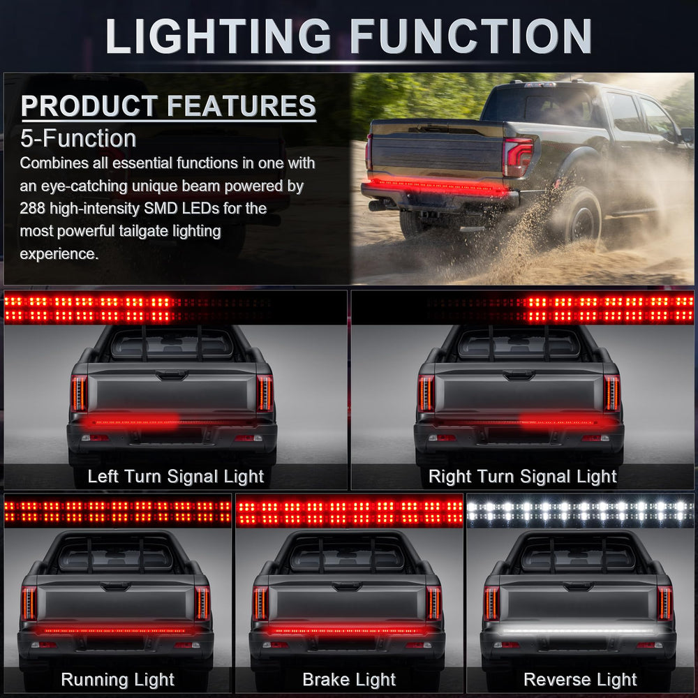 LivTee tailgate light strip installation showing peel-and-stick setup