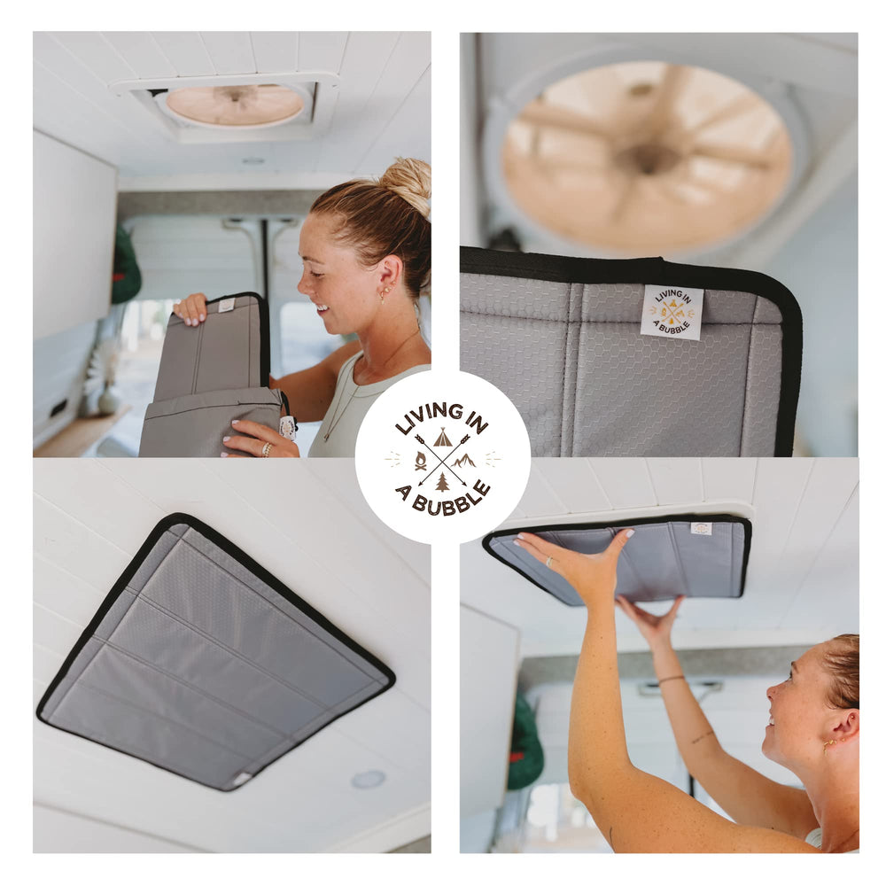 Living in a Bubble insulated vent cover provides temperature control during sunlit RV trips.