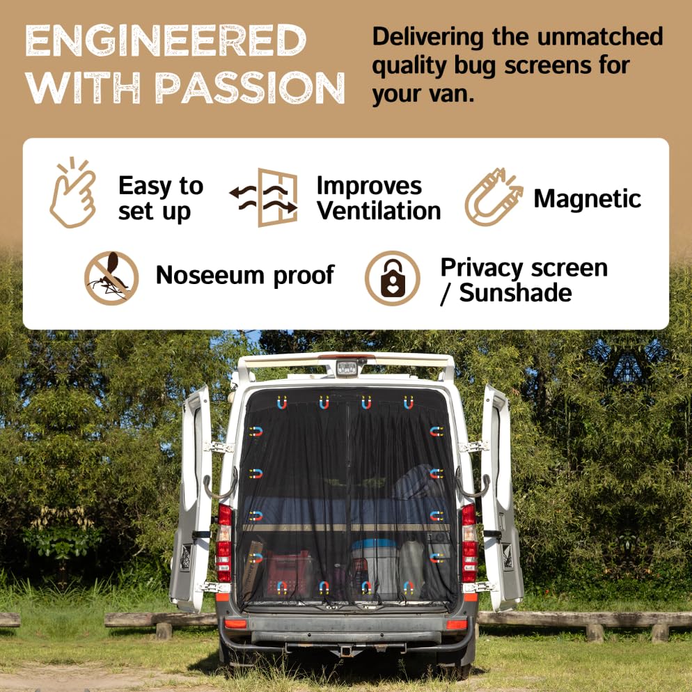 Living in a Bubble van bug screen installs quickly with magnetic edges for tool-free setup.