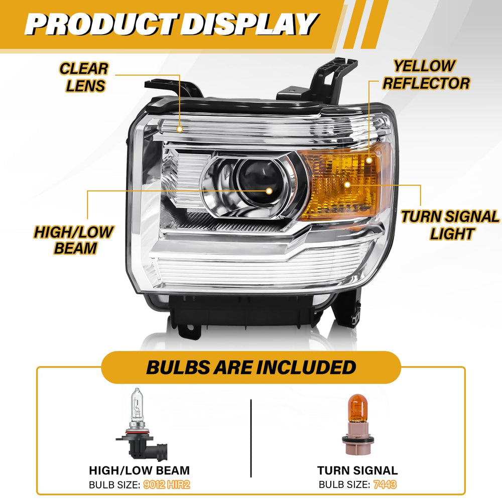 LIWEDFG headlight assembly for GMC Sierra right passenger with durable chrome housing.